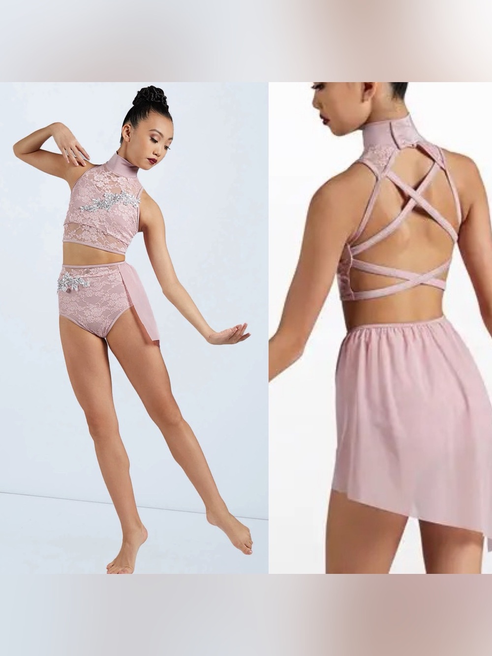 Weissman Elite dance costume 2 piece pink lace Turning Page SL11786 SA adult